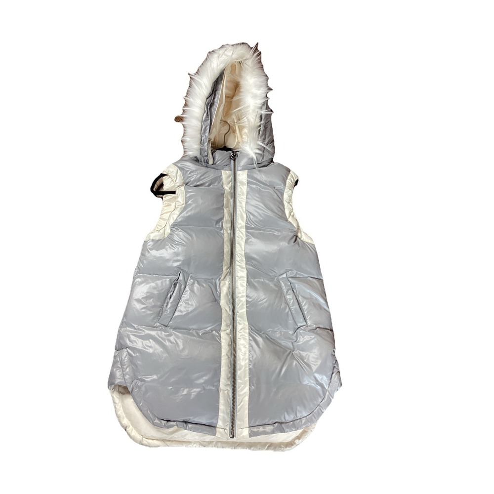 SUNDANCE Gray/Pearlescent Long Line  Down Hooded Alpine Walking Vest Med